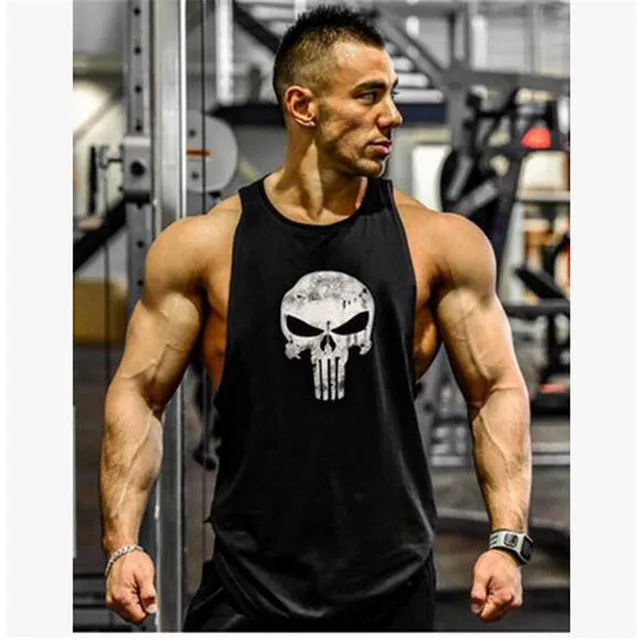 Skull Stringer Tank Top Men Professional Bodybuilding Vest Fitness Mens Sleeveless Crossfit Shirt Cotton Singlets Muscle Tops