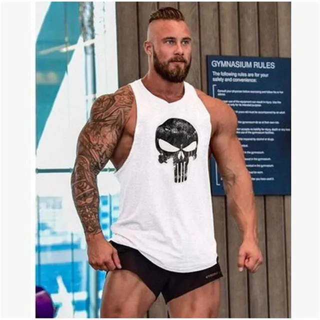 Skull Stringer Tank Top Men Professional Bodybuilding Vest Fitness Mens Sleeveless Crossfit Shirt Cotton Singlets Muscle Tops