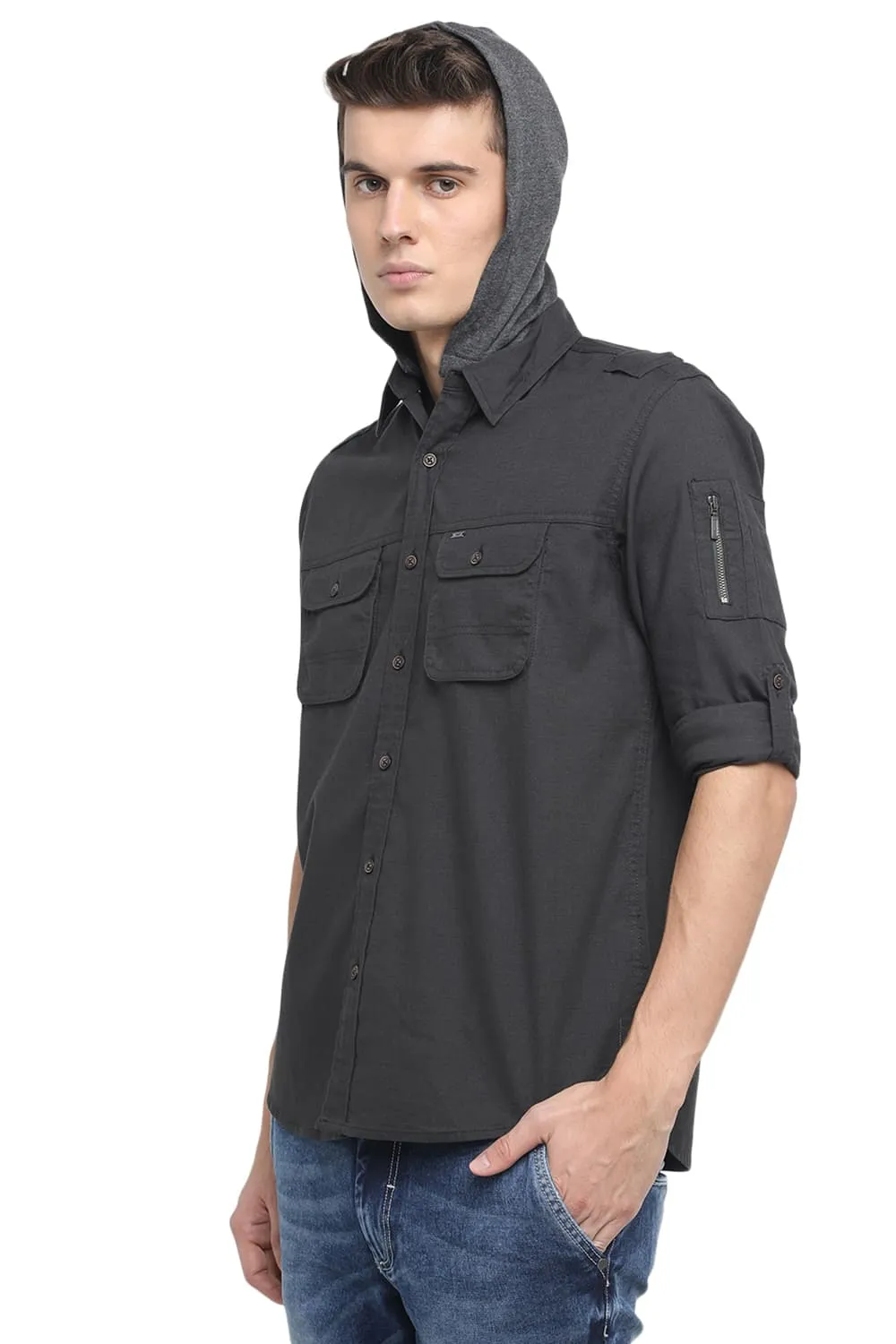 Slim Fit Hooded Twill Shirt