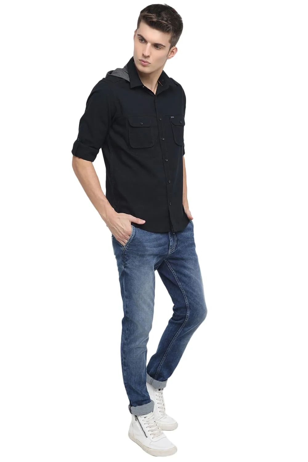 Slim Fit Hooded Twill Shirt