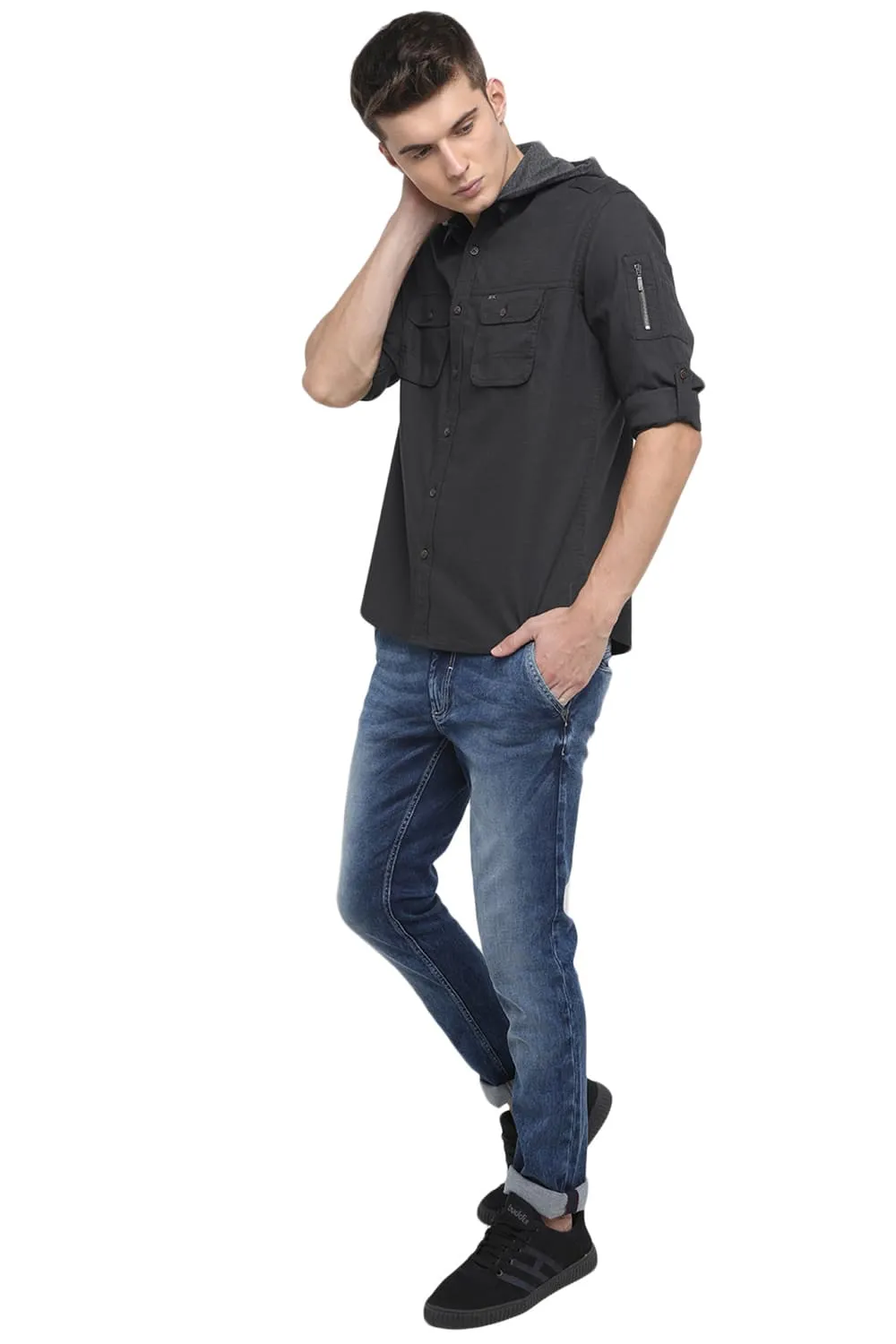 Slim Fit Hooded Twill Shirt