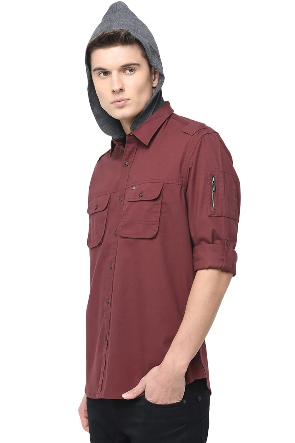 Slim Fit Hooded Twill Shirt