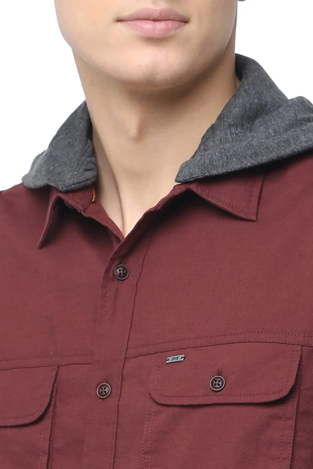 Slim Fit Hooded Twill Shirt