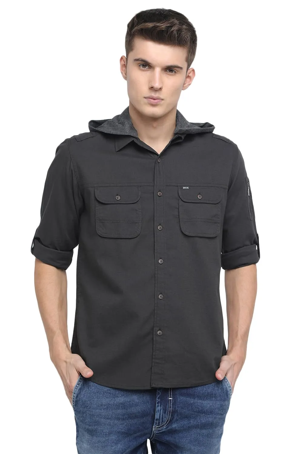 Slim Fit Hooded Twill Shirt