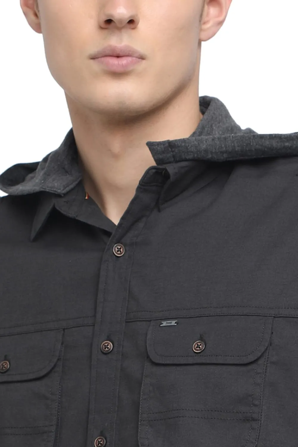 Slim Fit Hooded Twill Shirt