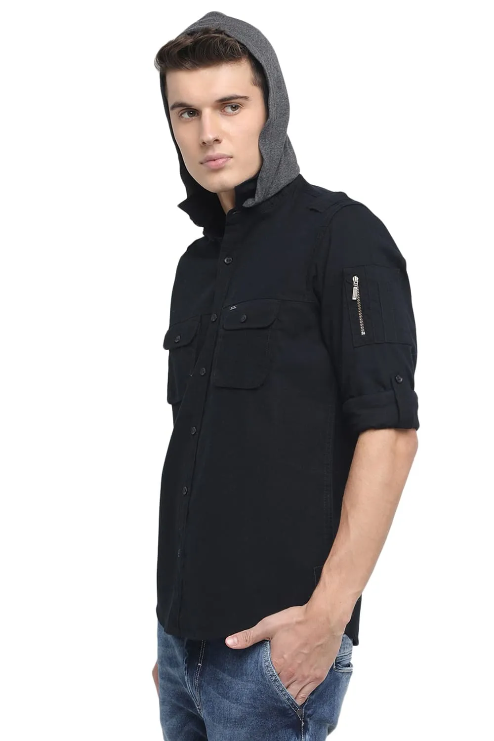 Slim Fit Hooded Twill Shirt