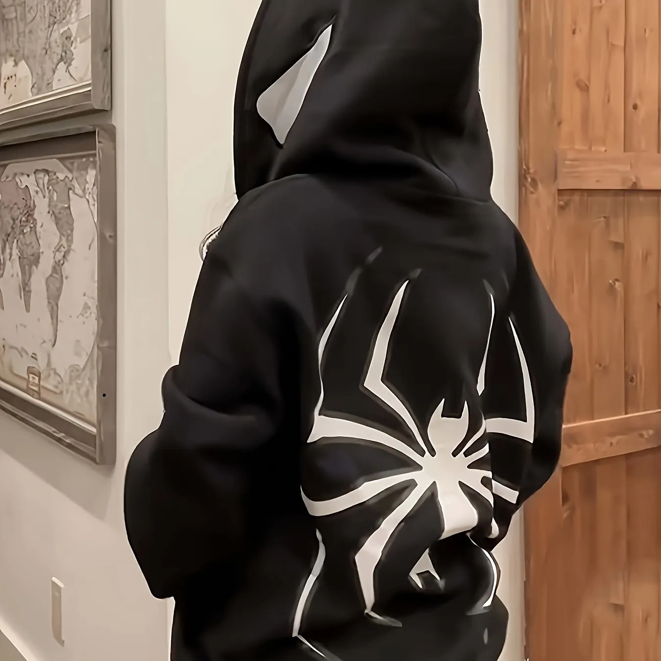 Stylish Spider  Letter Hoodie Womens Casual Zipup Jacket