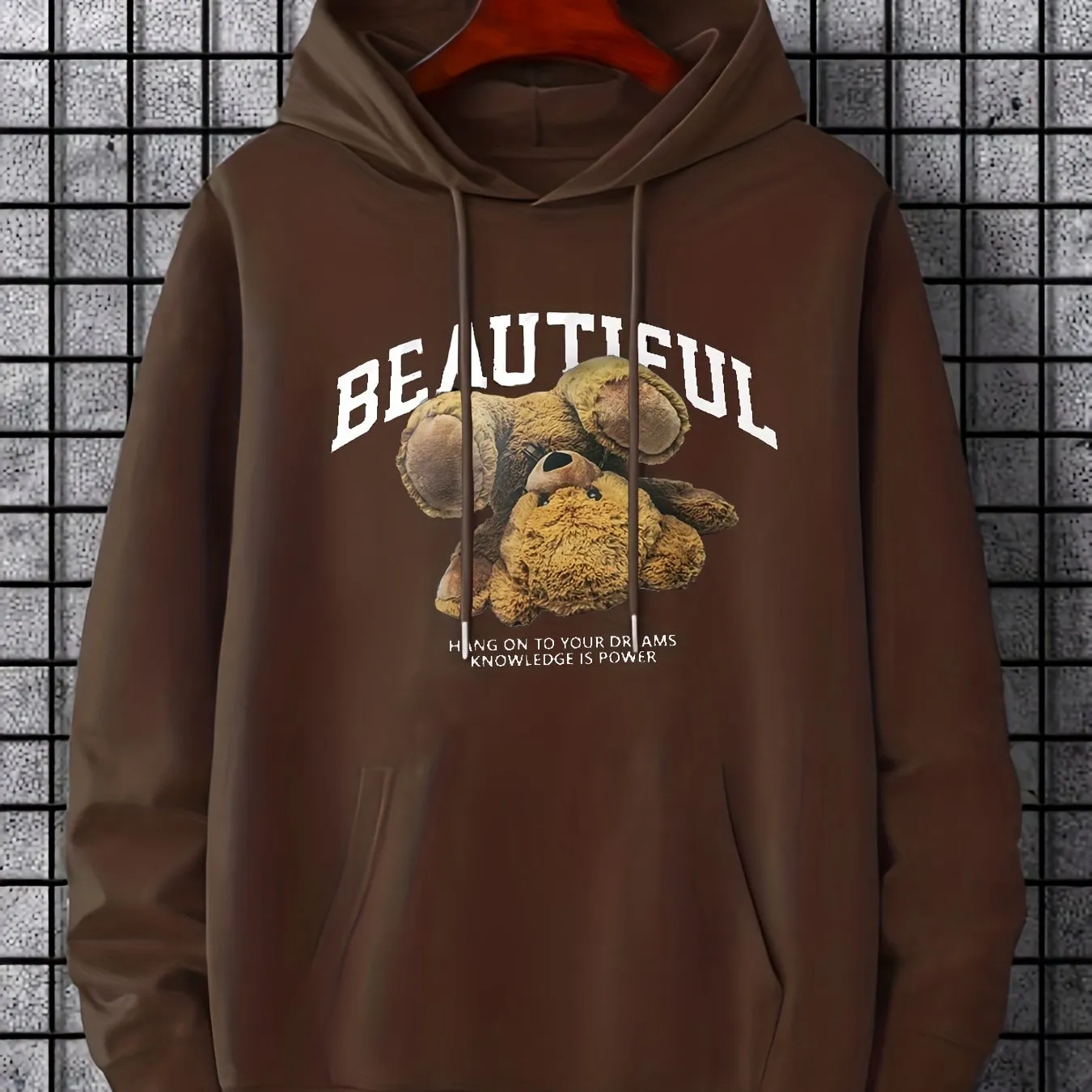 Stylish Womens Bear Print Hoodie with Kangaroo Pocket