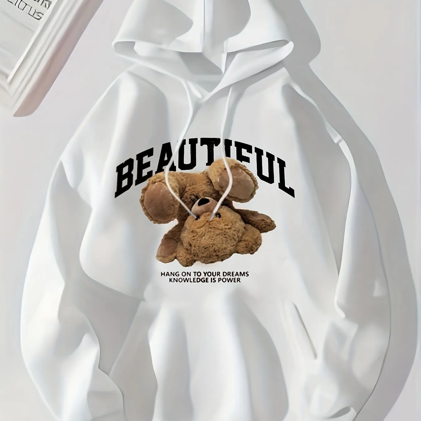 Stylish Womens Bear Print Hoodie with Kangaroo Pocket