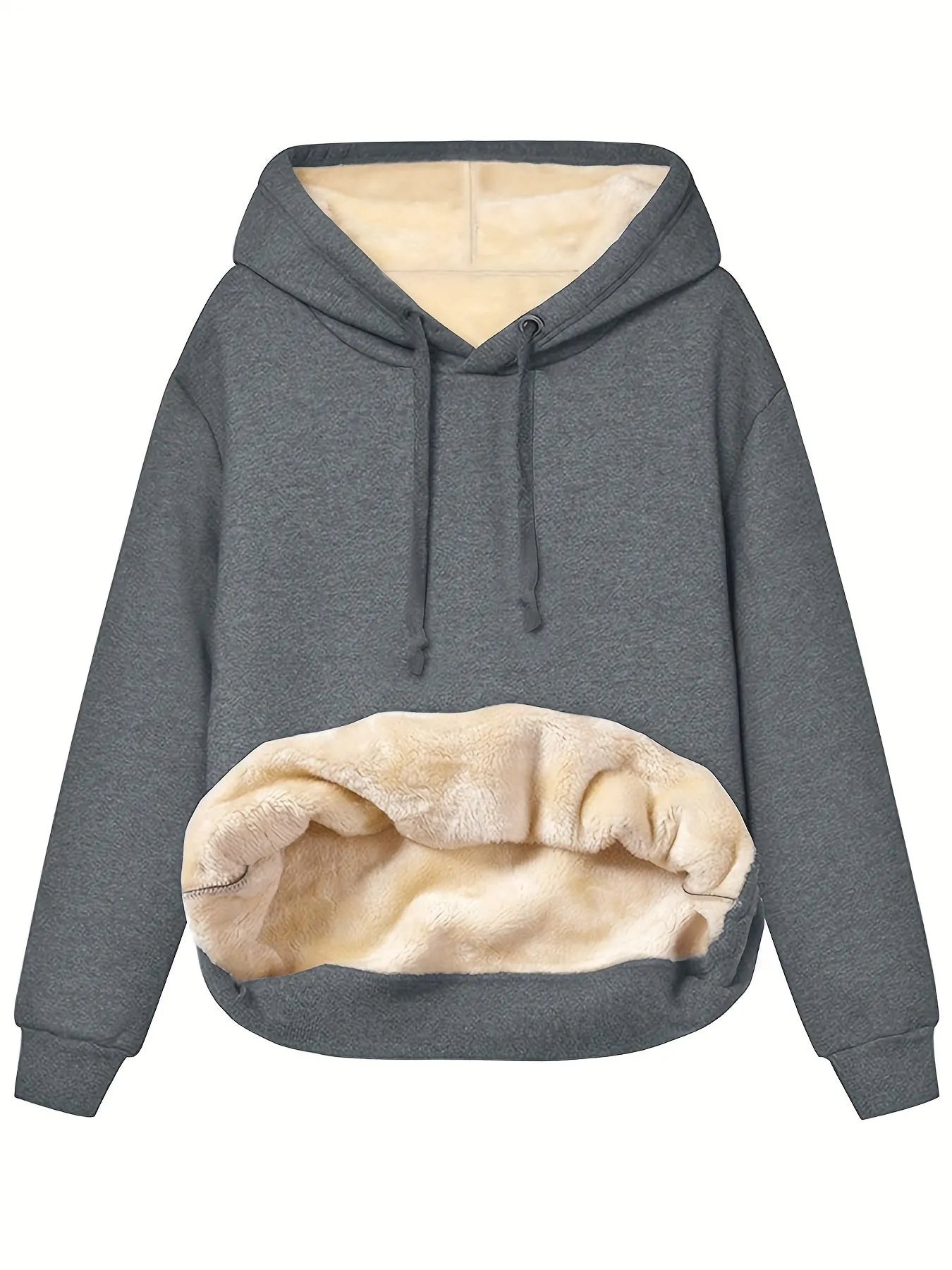 Stylish Womens Hoodie Solid Kangaroo Pocket for Fall  Winter