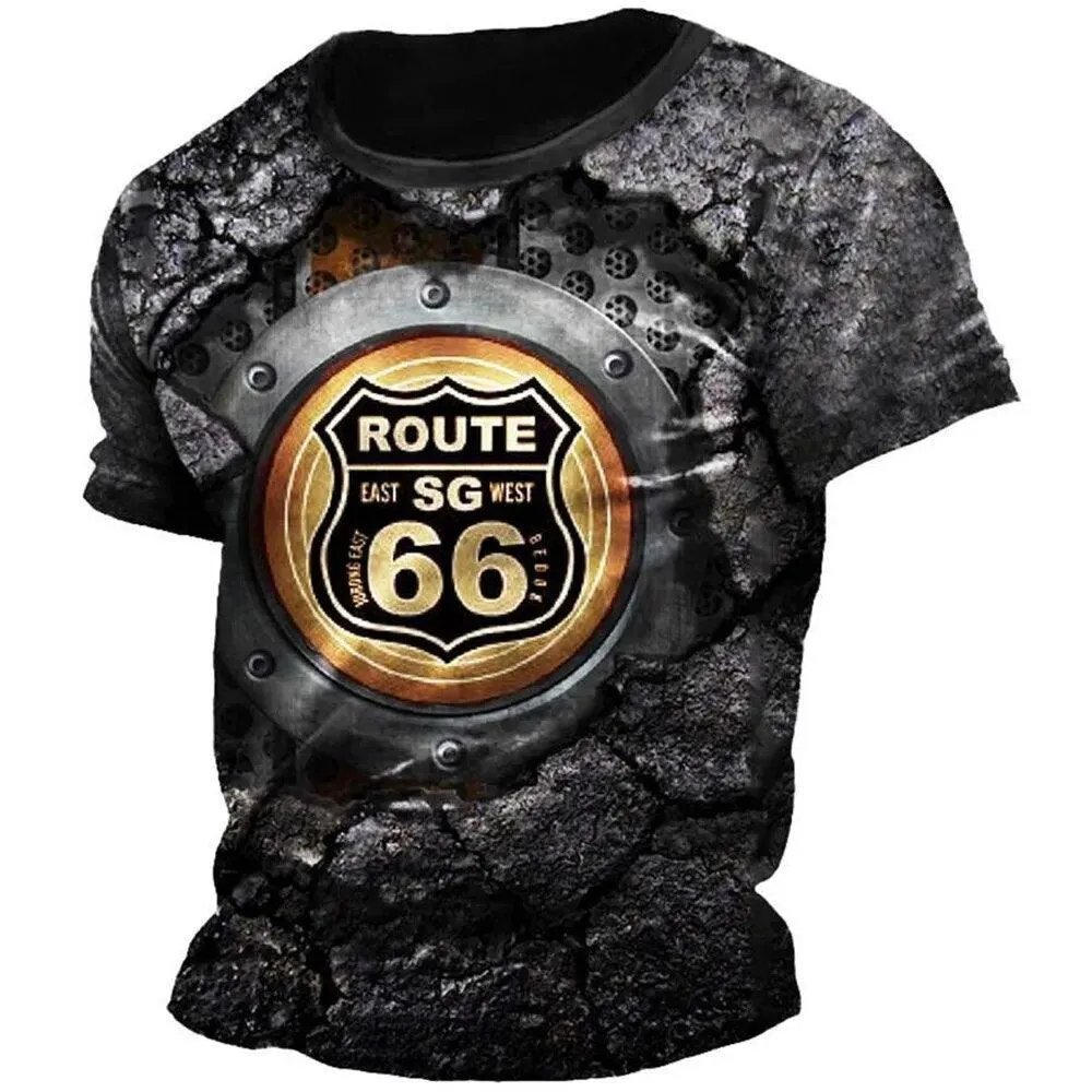 T-Shirt Men Vintage 3D American Route 66 Oversized Tees