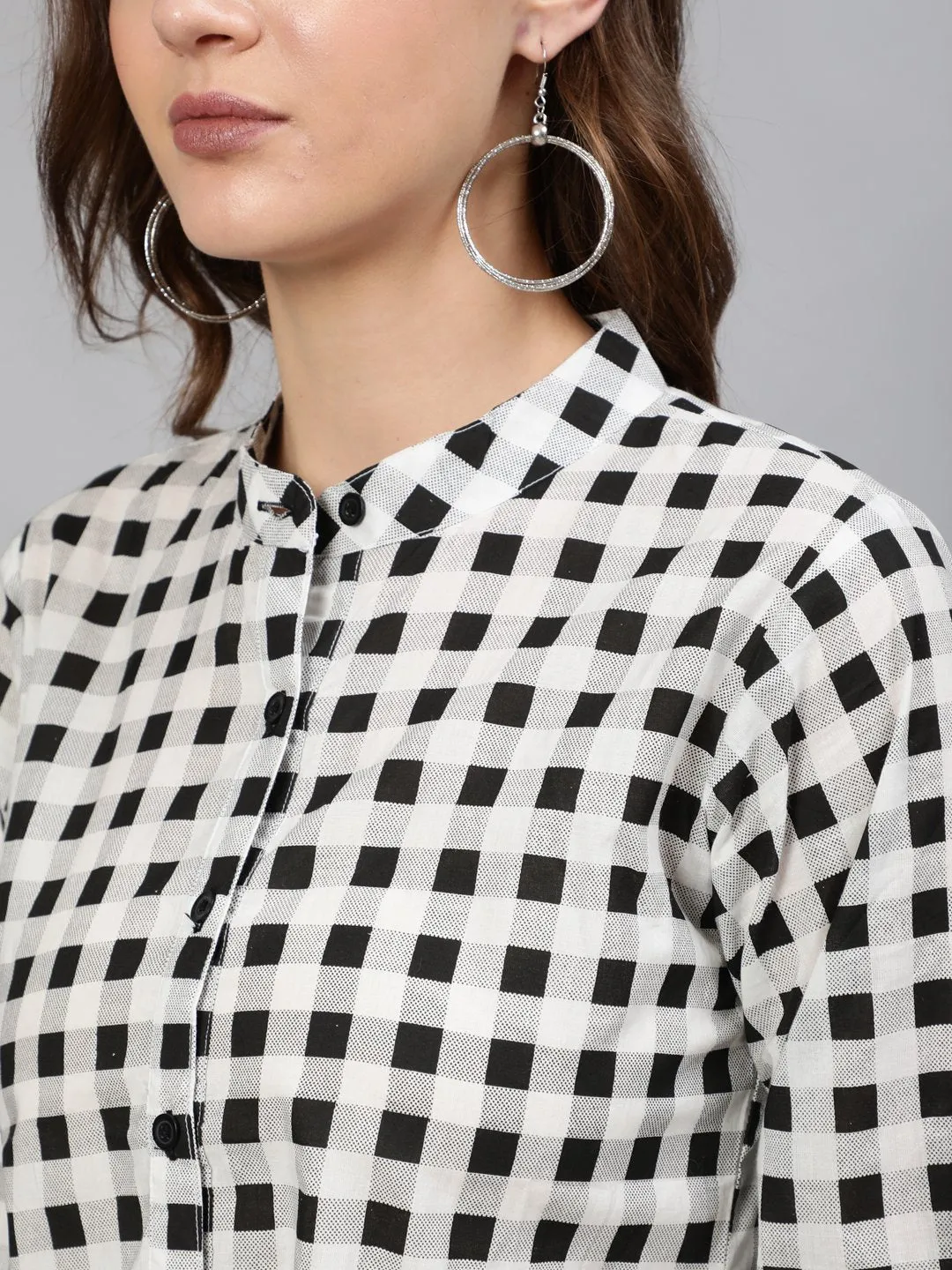 Women Black & White Checked Printed Top