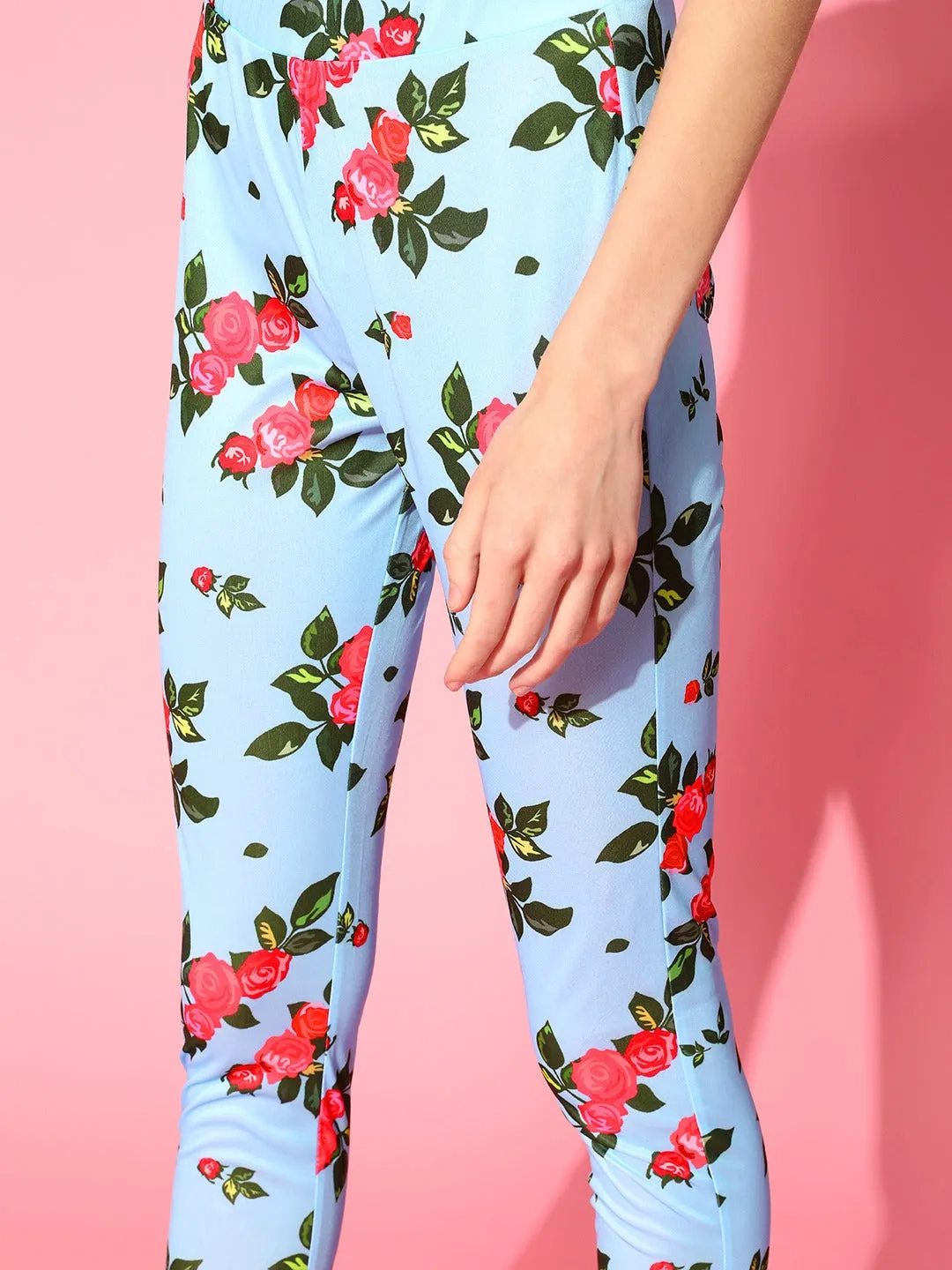 Women Blue Floral Leggings