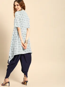 Women Blue Three-Quarter Sleeves Asymmetric Kurta Set