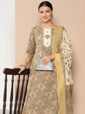 Women Brown Pure Cotton Kurta Set With Dupatta