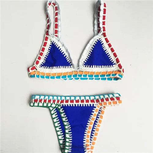 women handmade crochet swimsuit 2017 Hot Swimwear Underwire Low Waist lady swimsuit Sexy Single knit Bikinis H15002