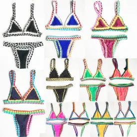 women handmade crochet swimsuit 2017 Hot Swimwear Underwire Low Waist lady swimsuit Sexy Single knit Bikinis H15002