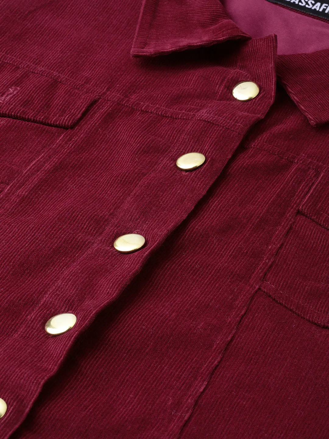 Women Maroon Corduroy Bomber Jacket