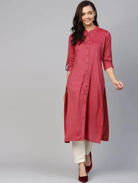 Women Maroon Woven Design Straight Rayon Kurta