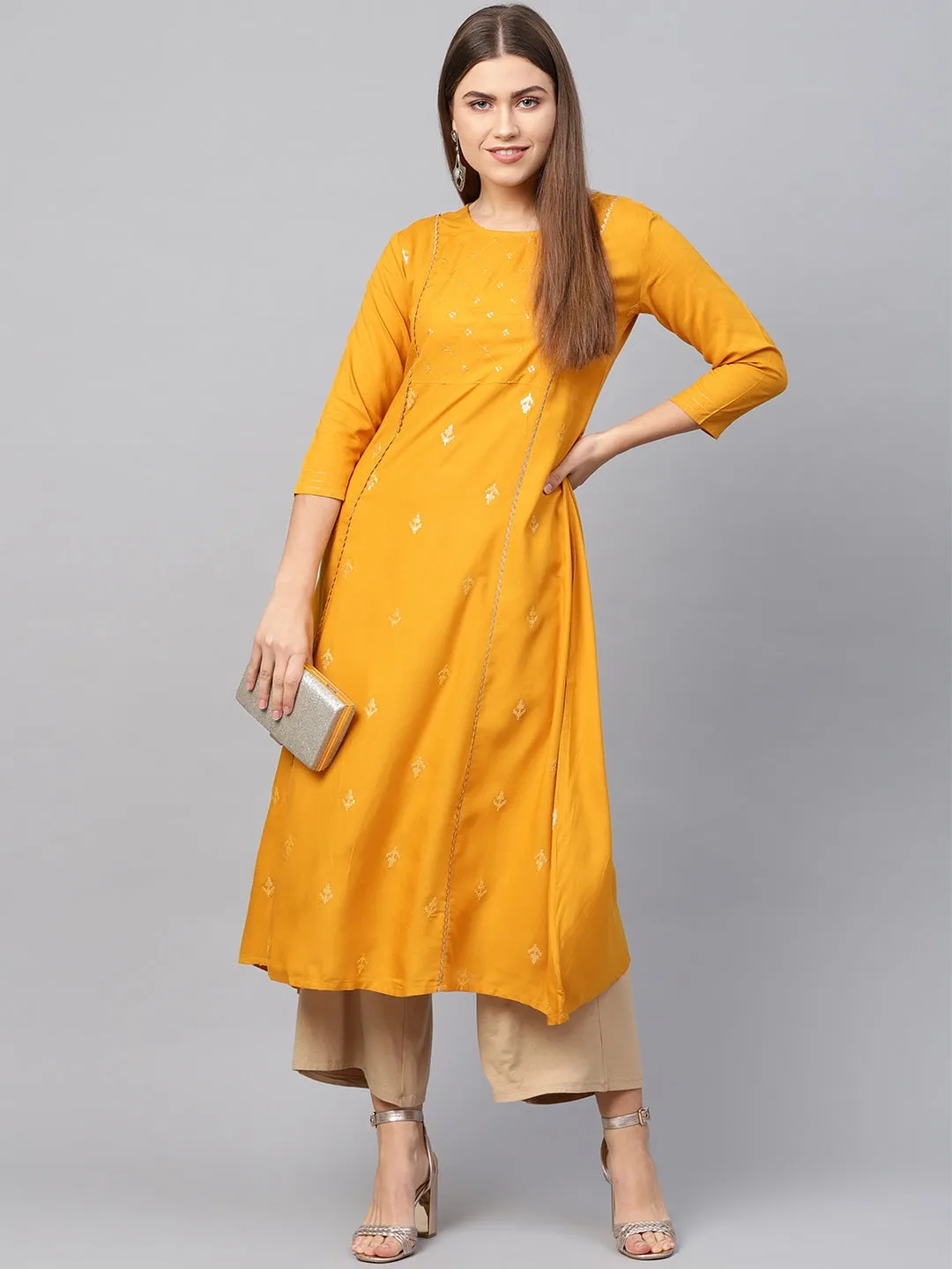 Women Mustard A-Line Kurta