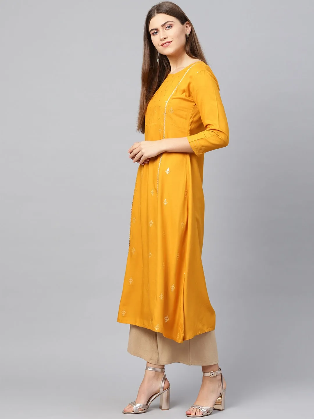 Women Mustard A-Line Kurta