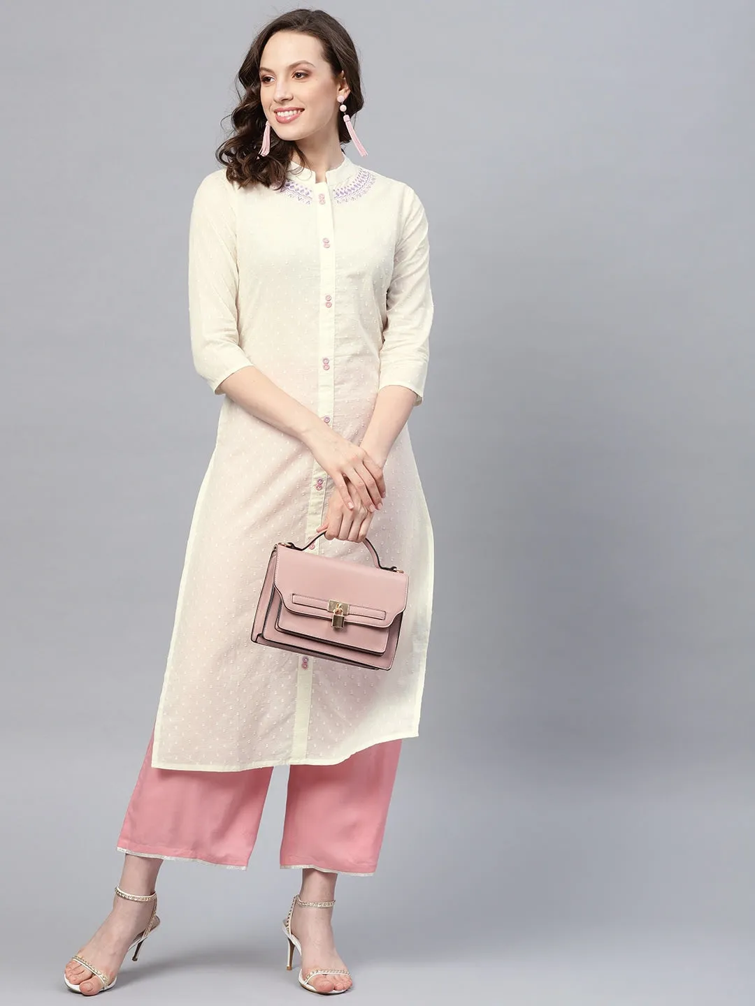 Women Off-White Straight Kurta