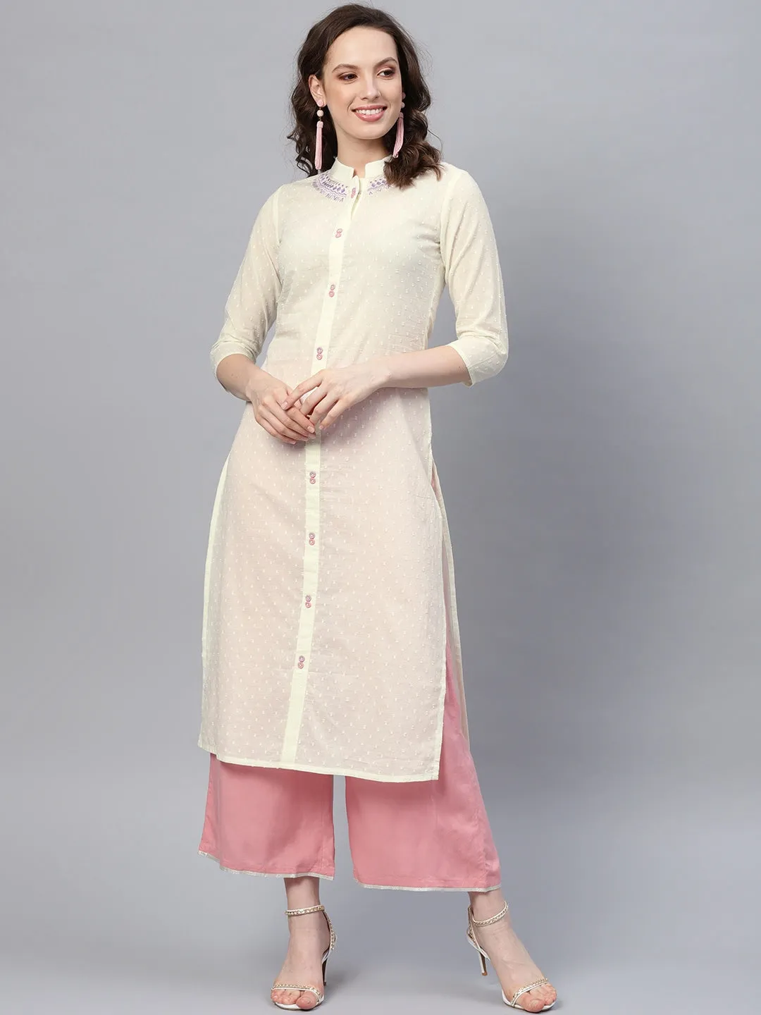 Women Off-White Straight Kurta