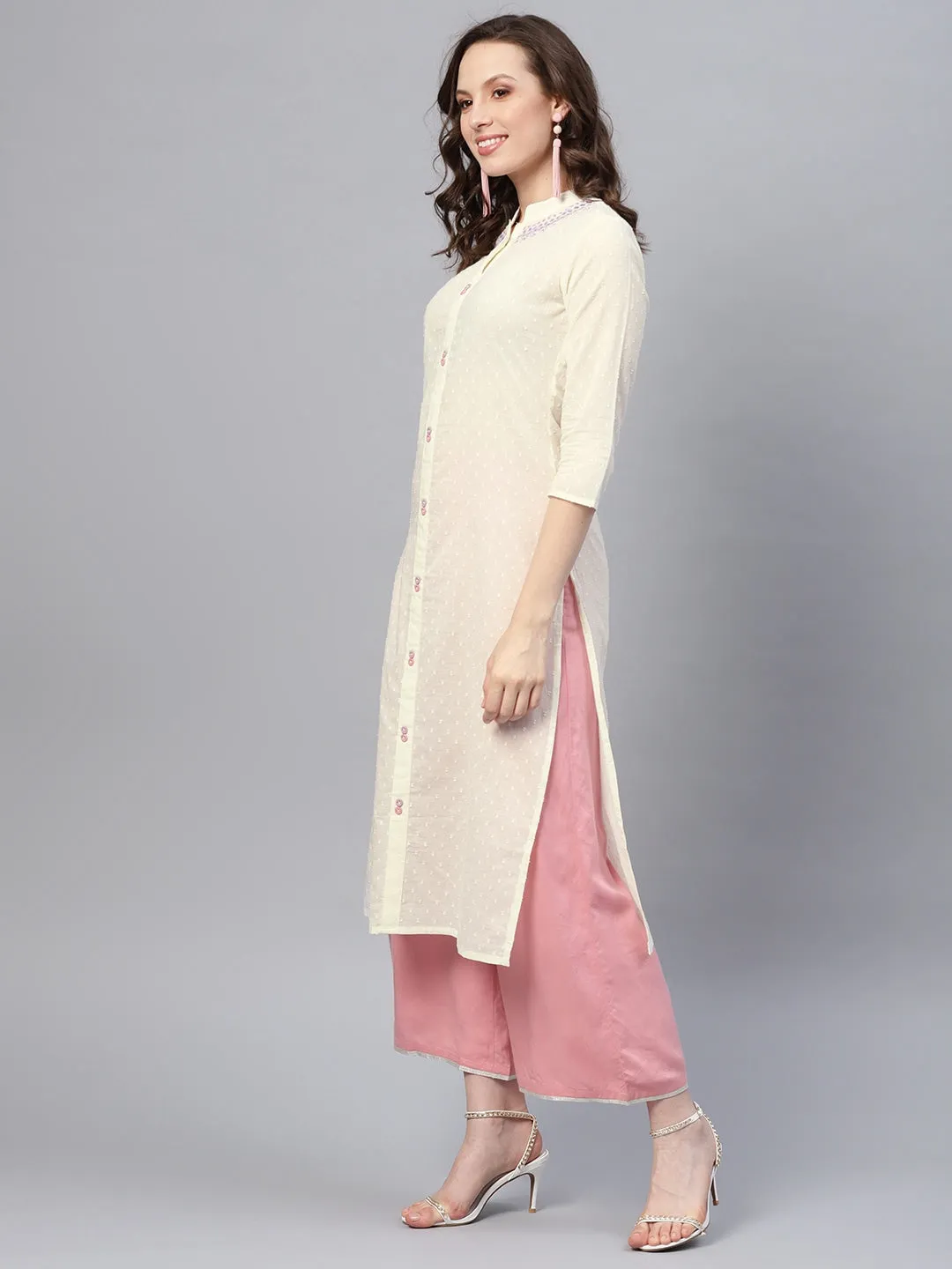 Women Off-White Straight Kurta