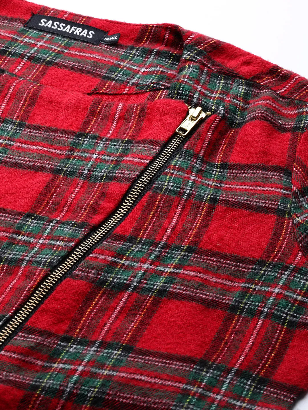 Women Red Check Biker Jacket