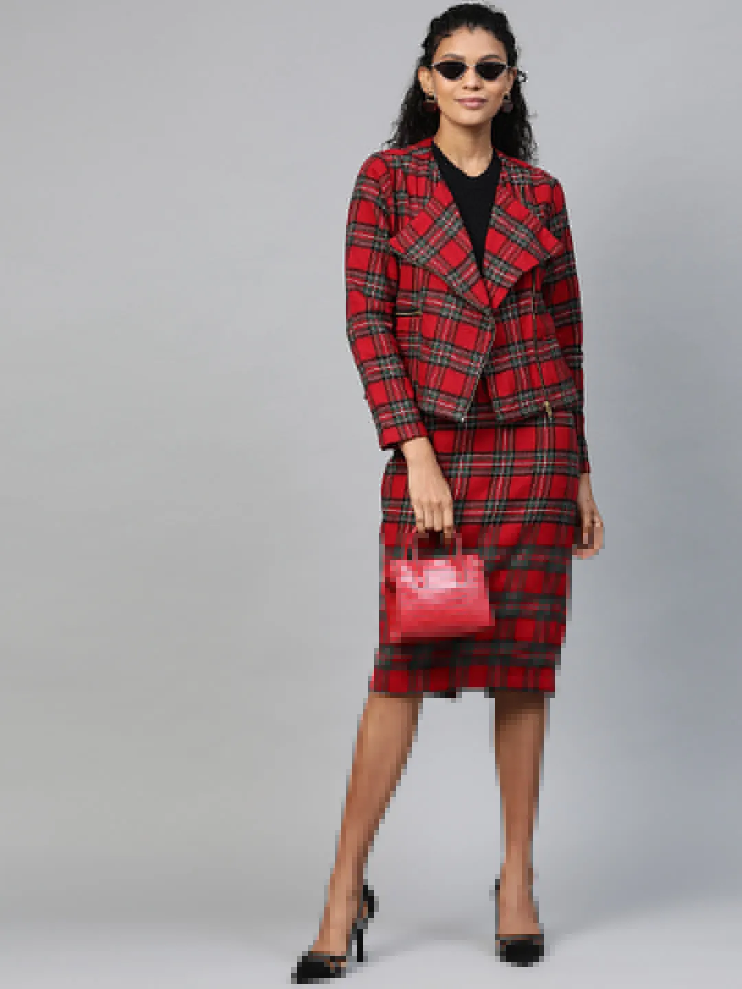 Women Red Check Biker Jacket