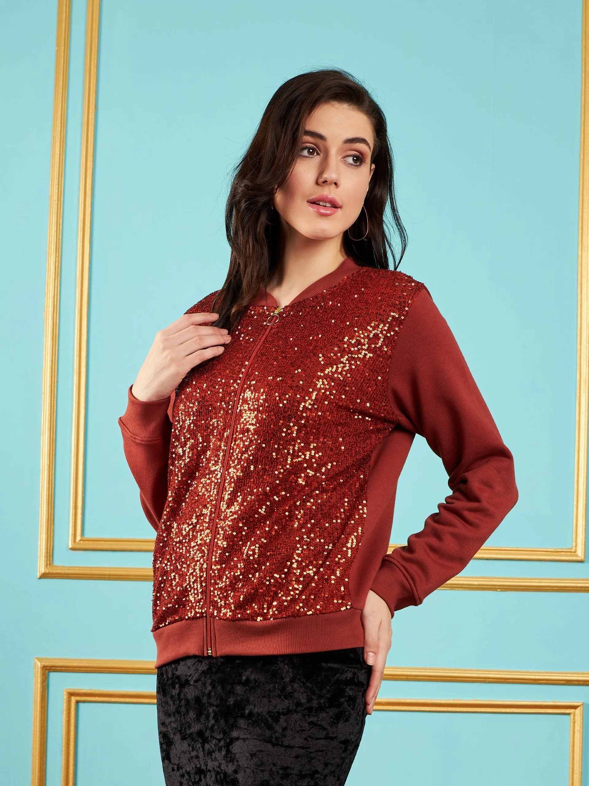 Women Rust Sequin Jacket