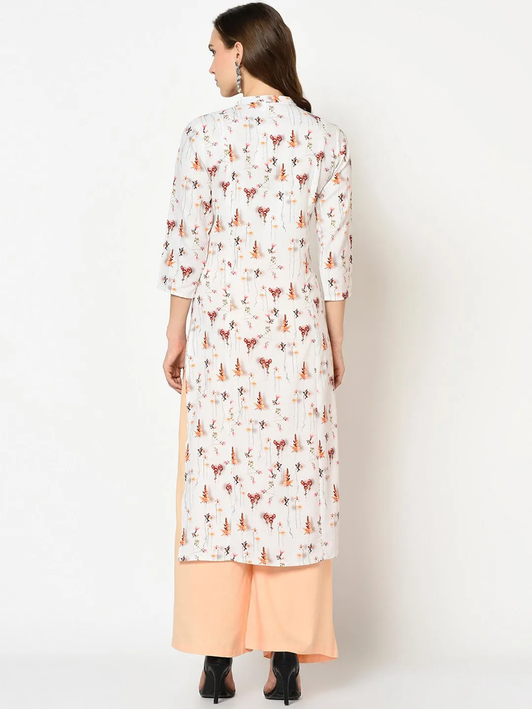 Women White & Orange Printed Kurta