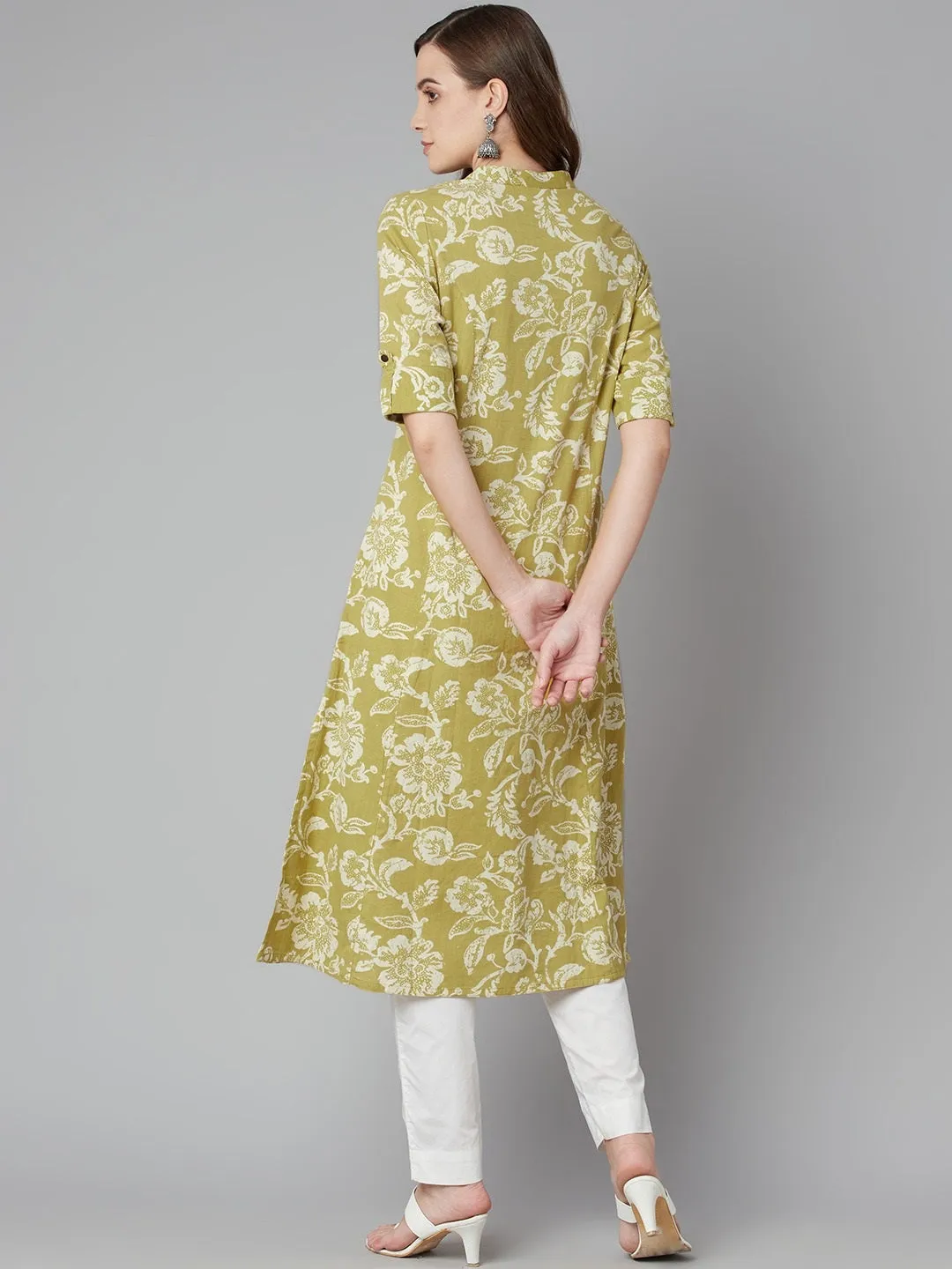 Women'S Pastel Green Cotton Flex A-Line Kurta