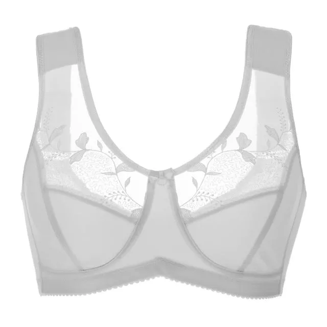 Women's Soft Cups Embroibered Wireless Full Coverage Minimizer Bra Size 34-44 B C D DD E