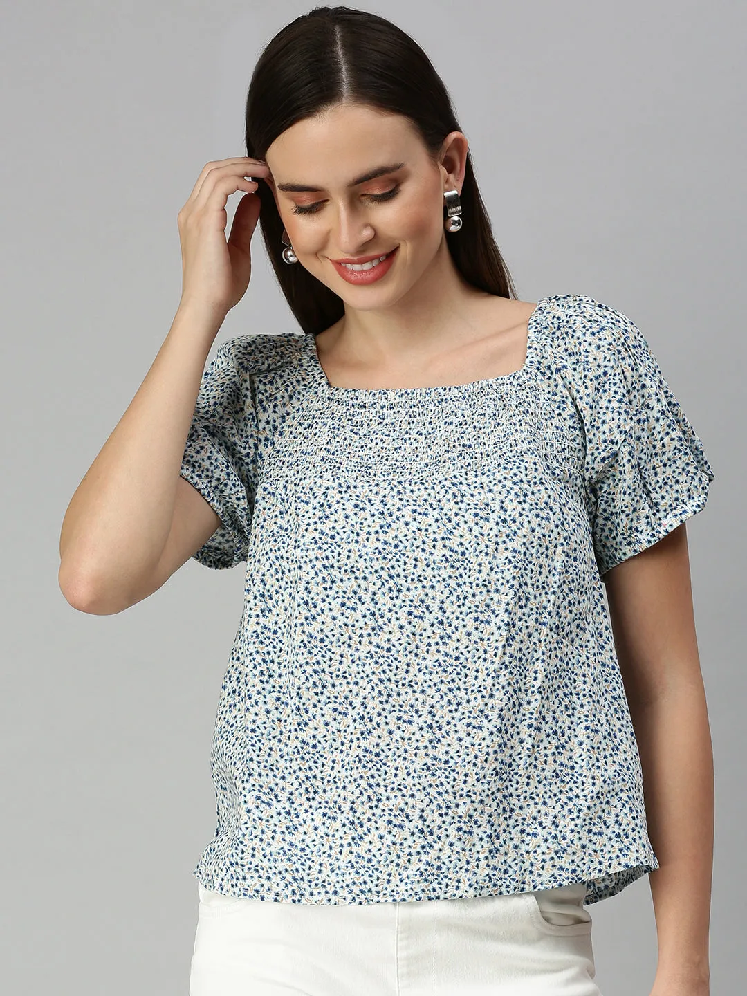 Women's White Printed Tops