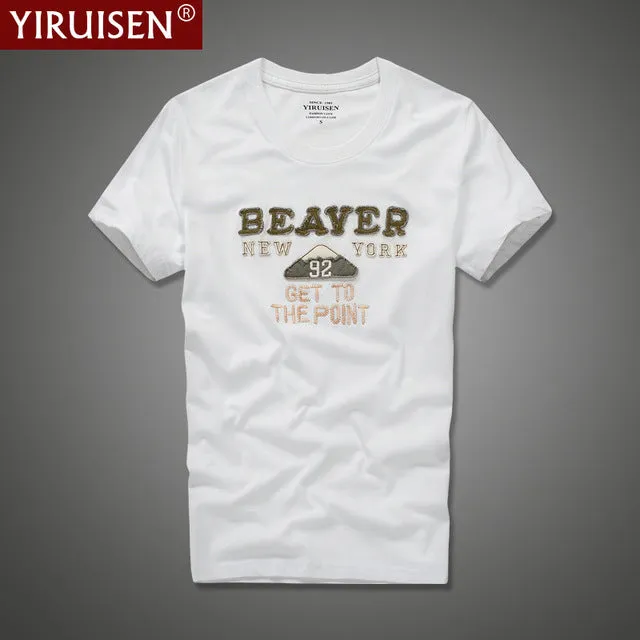 YiRuiSen brand clothing men short sleeve t shirt 100% cotton o-neck fashion letter patch t shirt men summer casual top tees