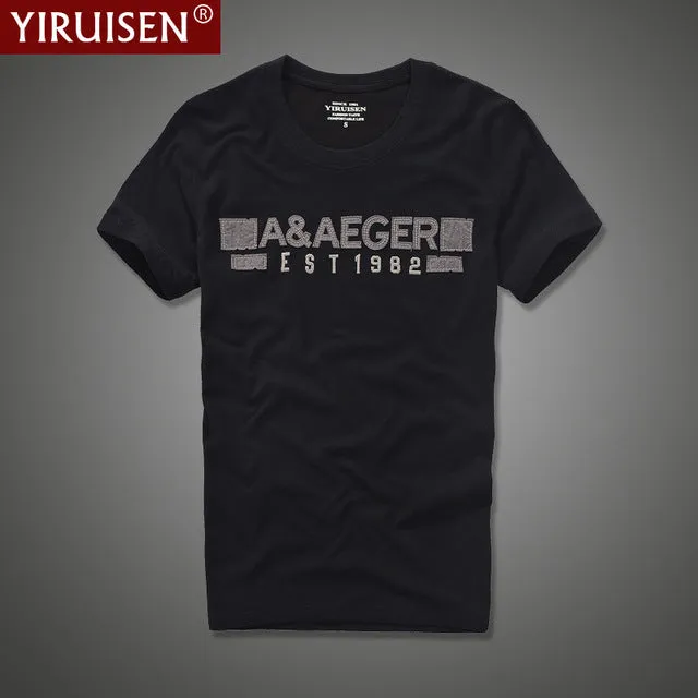 YiRuiSen brand clothing men short sleeve t shirt 100% cotton o-neck fashion letter patch t shirt men summer casual top tees