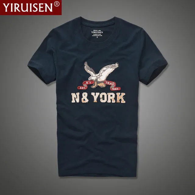 YiRuiSen brand clothing men short sleeve t shirt 100% cotton o-neck fashion letter patch t shirt men summer casual top tees