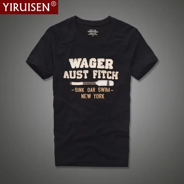 YiRuiSen brand clothing men short sleeve t shirt 100% cotton o-neck fashion letter patch t shirt men summer casual top tees