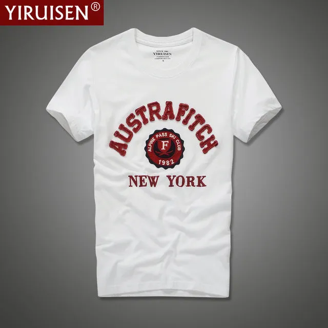 YiRuiSen brand clothing men short sleeve t shirt 100% cotton o-neck fashion letter patch t shirt men summer casual top tees