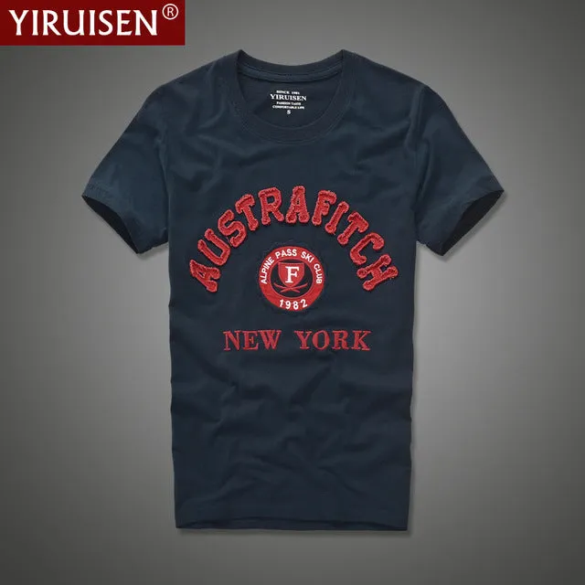 YiRuiSen brand clothing men short sleeve t shirt 100% cotton o-neck fashion letter patch t shirt men summer casual top tees